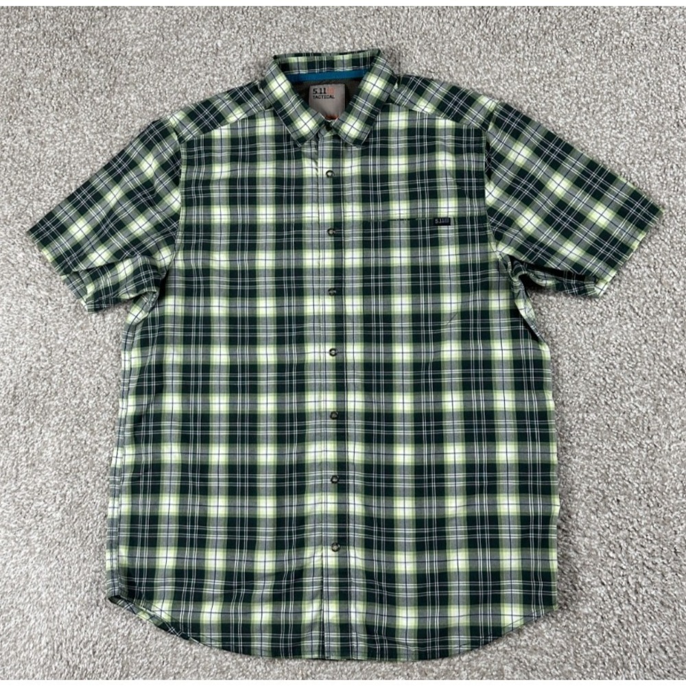 5.11 Tactical Shirt Men Medium Green Plaid Hunter Rapid Draw Snap Outdoor Hiking